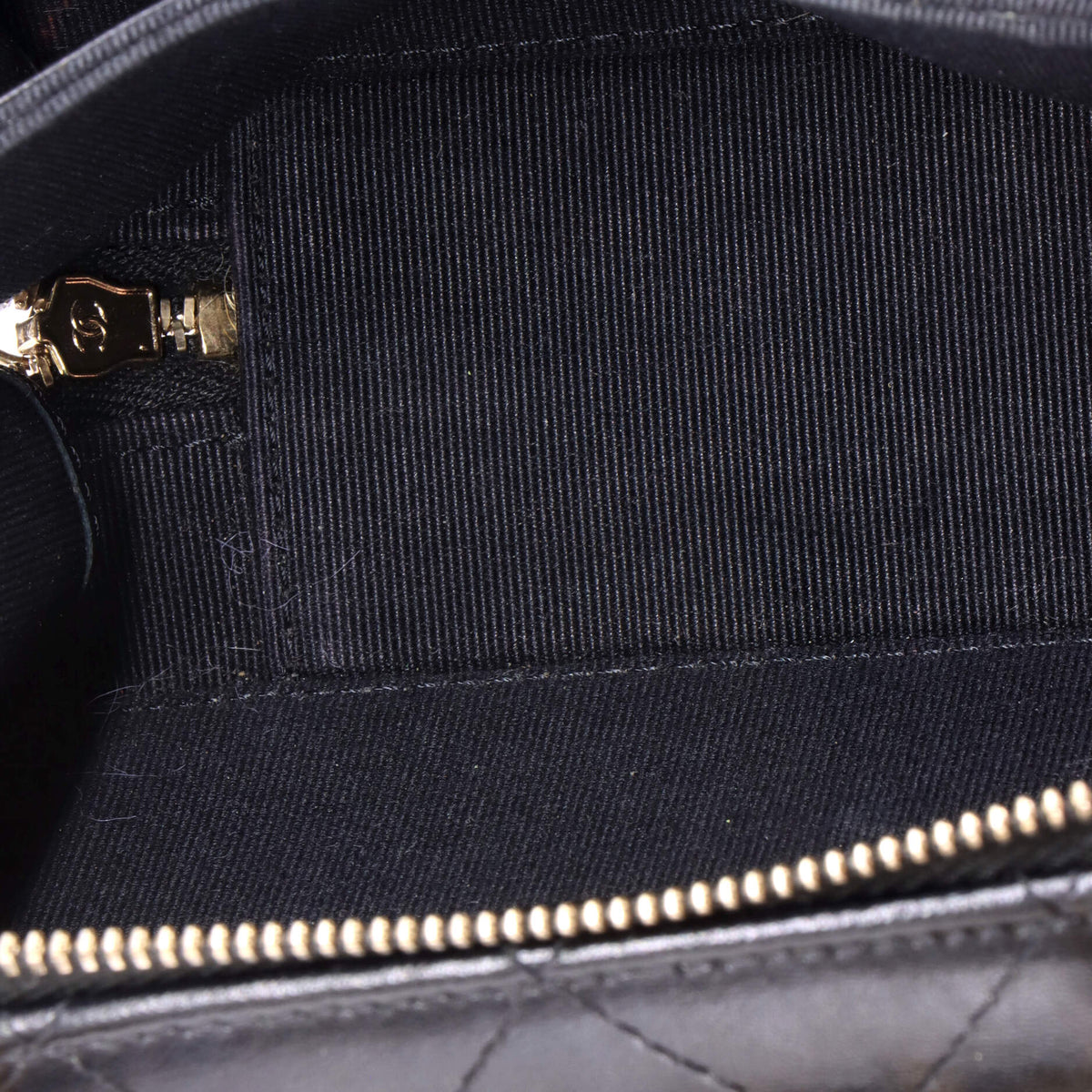 CC Chain Handle Zip Around Vanity Case with Chain Quilted Lambskin Mini