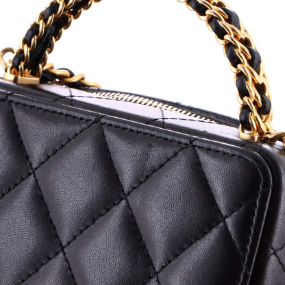 CC Chain Handle Zip Around Vanity Case with Chain Quilted Lambskin Mini