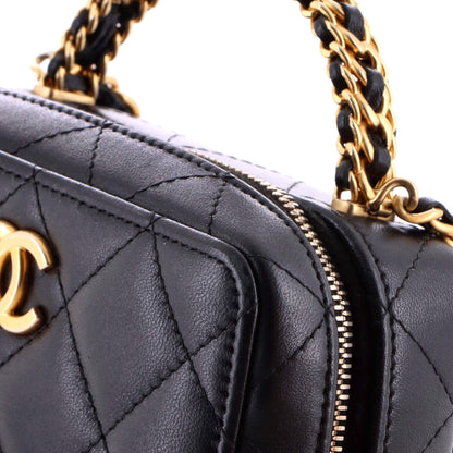 CC Chain Handle Zip Around Vanity Case with Chain Quilted Lambskin Mini