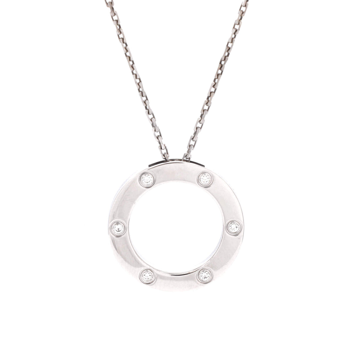 6 Diamonds Love Pendant Necklace 18K White Gold and Diamonds