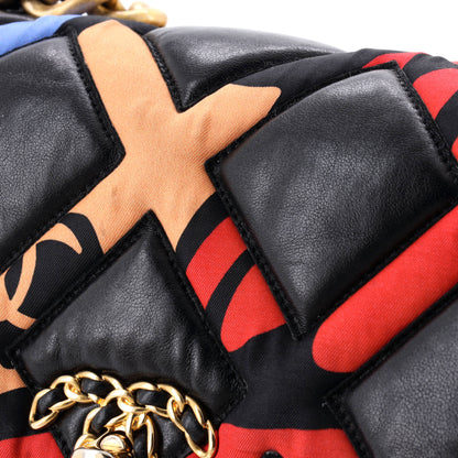 19 Flap Bag Quilted Lambskin and Printed Silk Medium