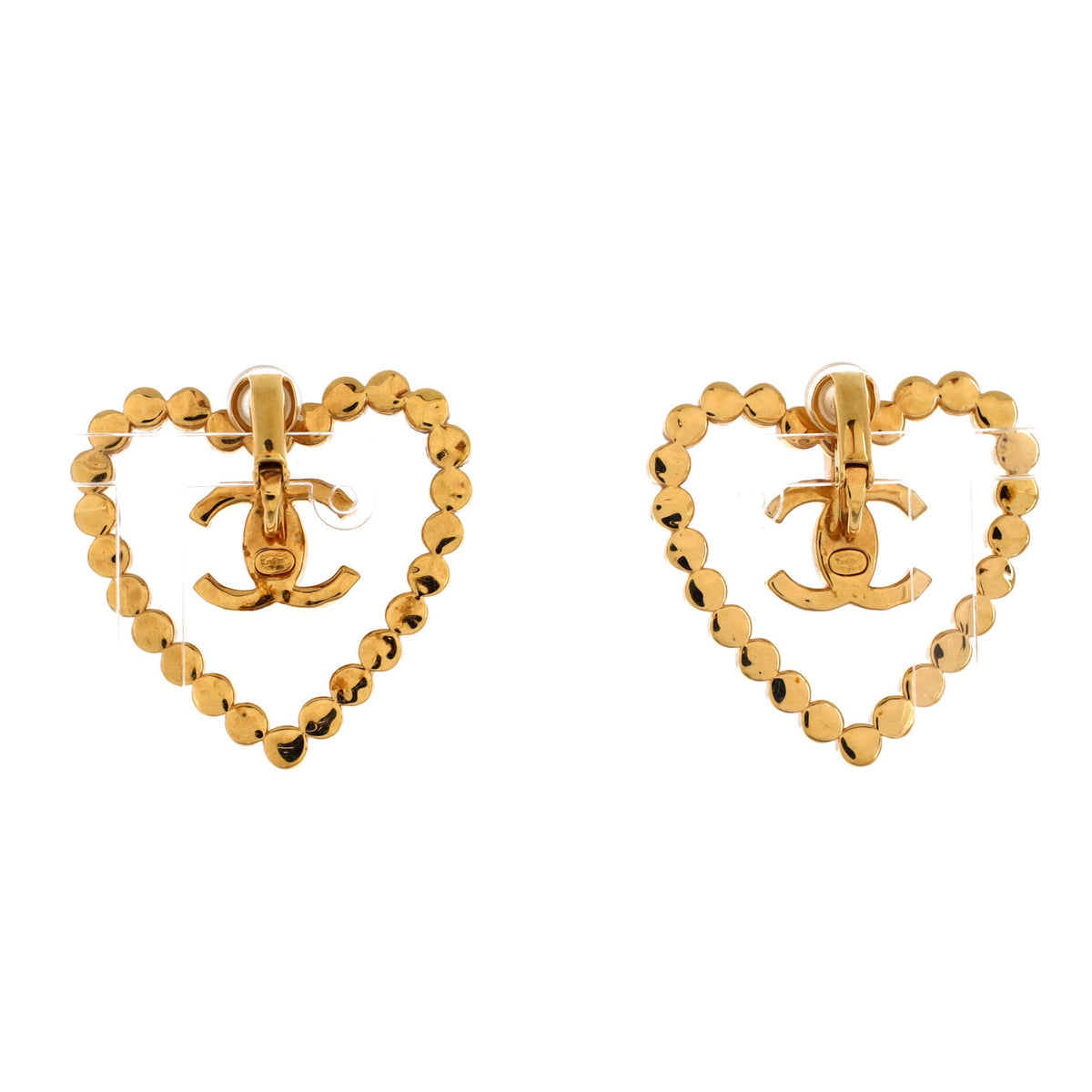 CC Heart Cut Out Stud Earrings Metal with Crystals Large