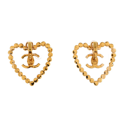 CC Heart Cut Out Stud Earrings Metal with Crystals Large