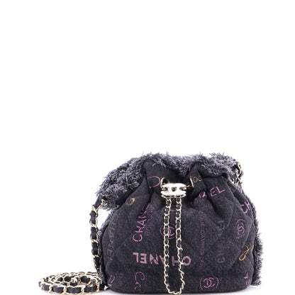 Denim Mood Chain Bucket Bag Logo Printed Quilted Fringe Denim Medium