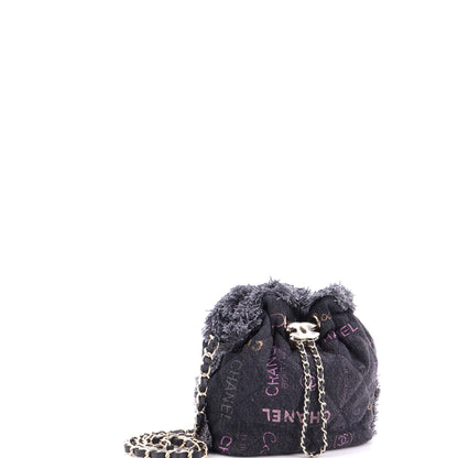Denim Mood Chain Bucket Bag Logo Printed Quilted Fringe Denim Medium