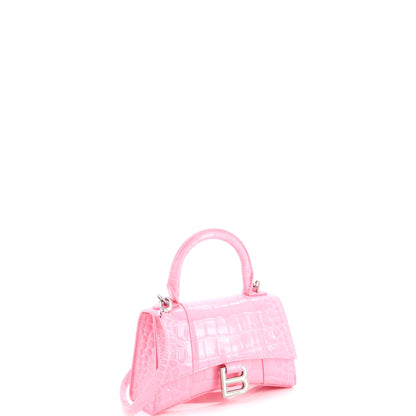 Hourglass Top Handle Bag Crocodile Embossed Leather XS