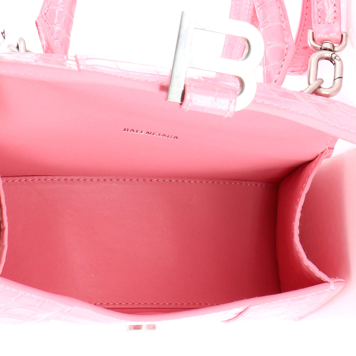 Hourglass Top Handle Bag Crocodile Embossed Leather XS