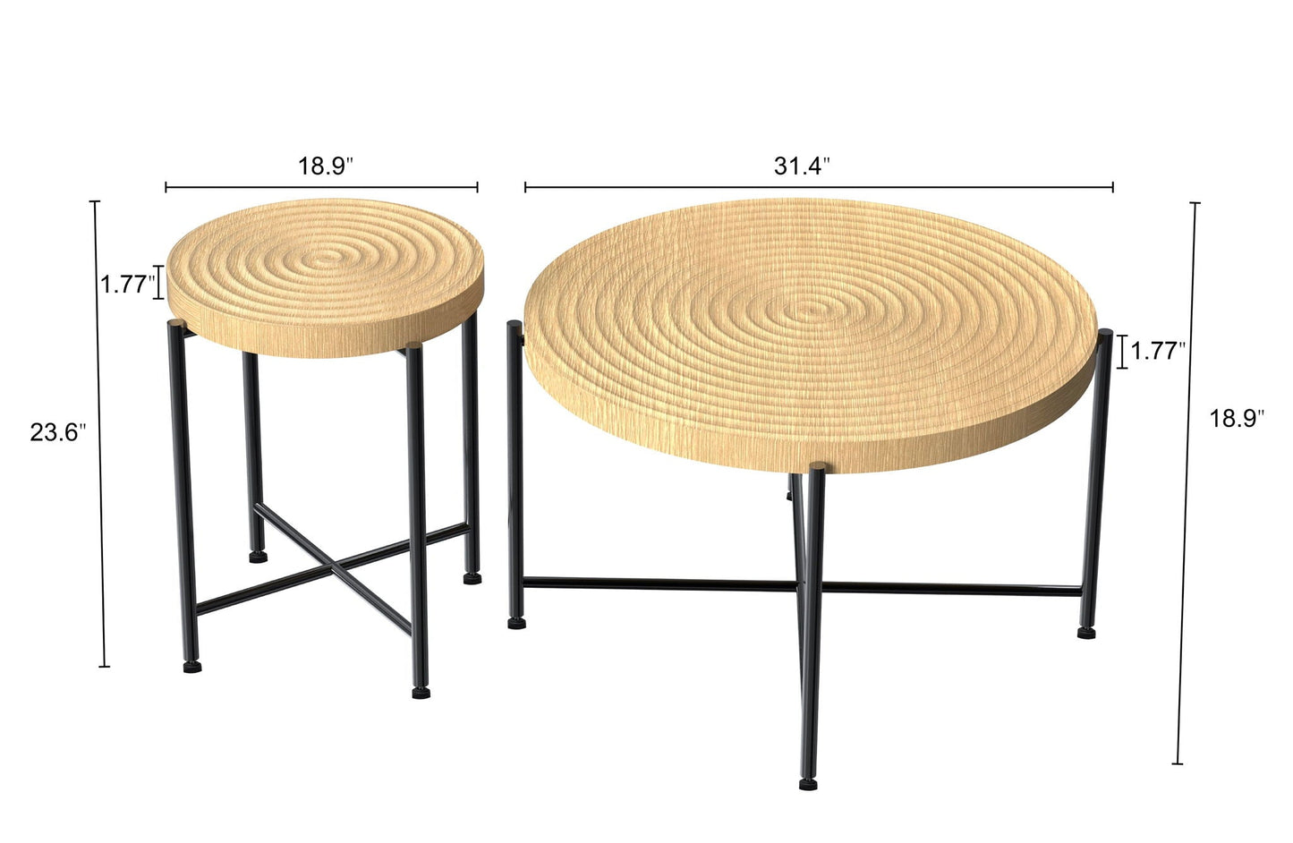 Coffee and End Table Set Waterproof Cover, Distressed Cylindrical Design, Legs Classic Rustic Charm (Set of 2)