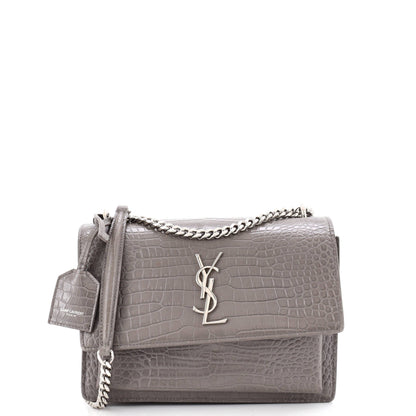 Sunset Crossbody Bag Crocodile Embossed Leather Medium