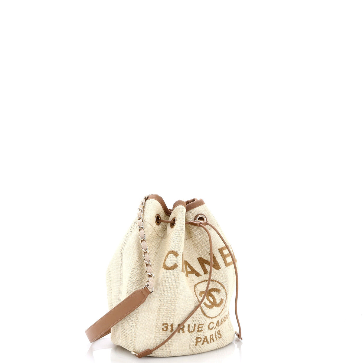 Deauville Drawstring Bucket Bag Striped Raffia Medium
