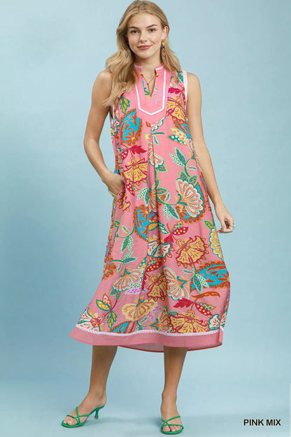 Umgee Paisley Floral Sleeveless Midi Dress