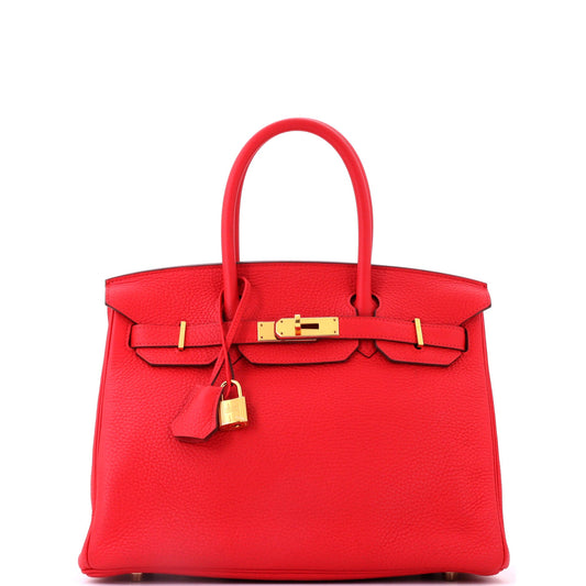 Birkin Handbag Rouge Tomate Clemence with Gold Hardware 30