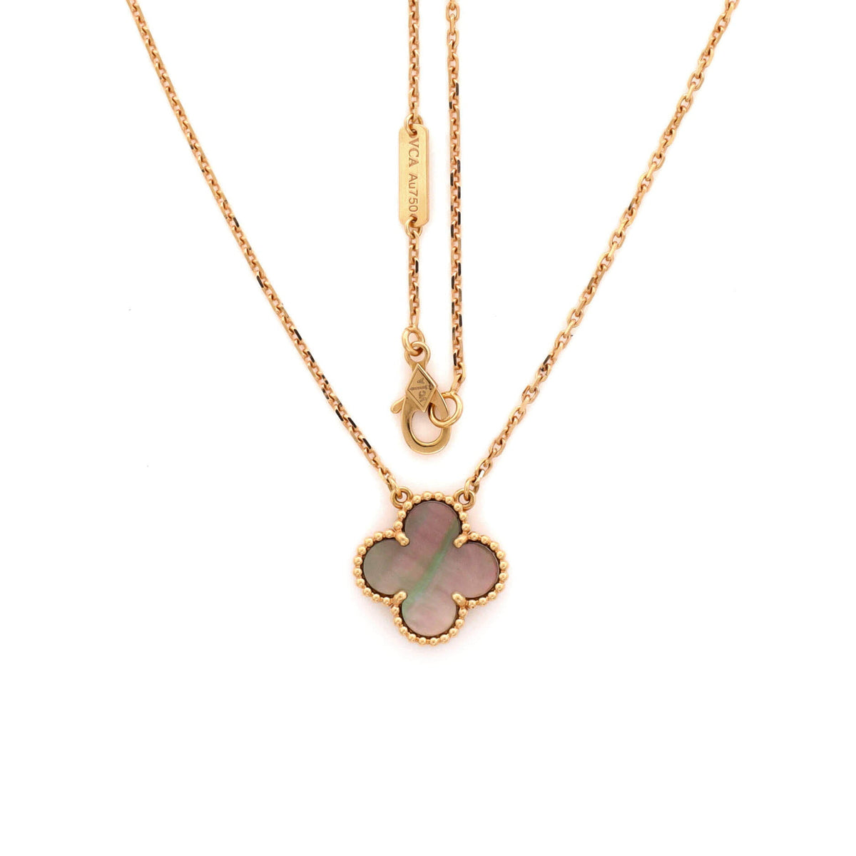 Vintage Alhambra Pendant Necklace 18K Rose Gold and Grey Mother of Pearl