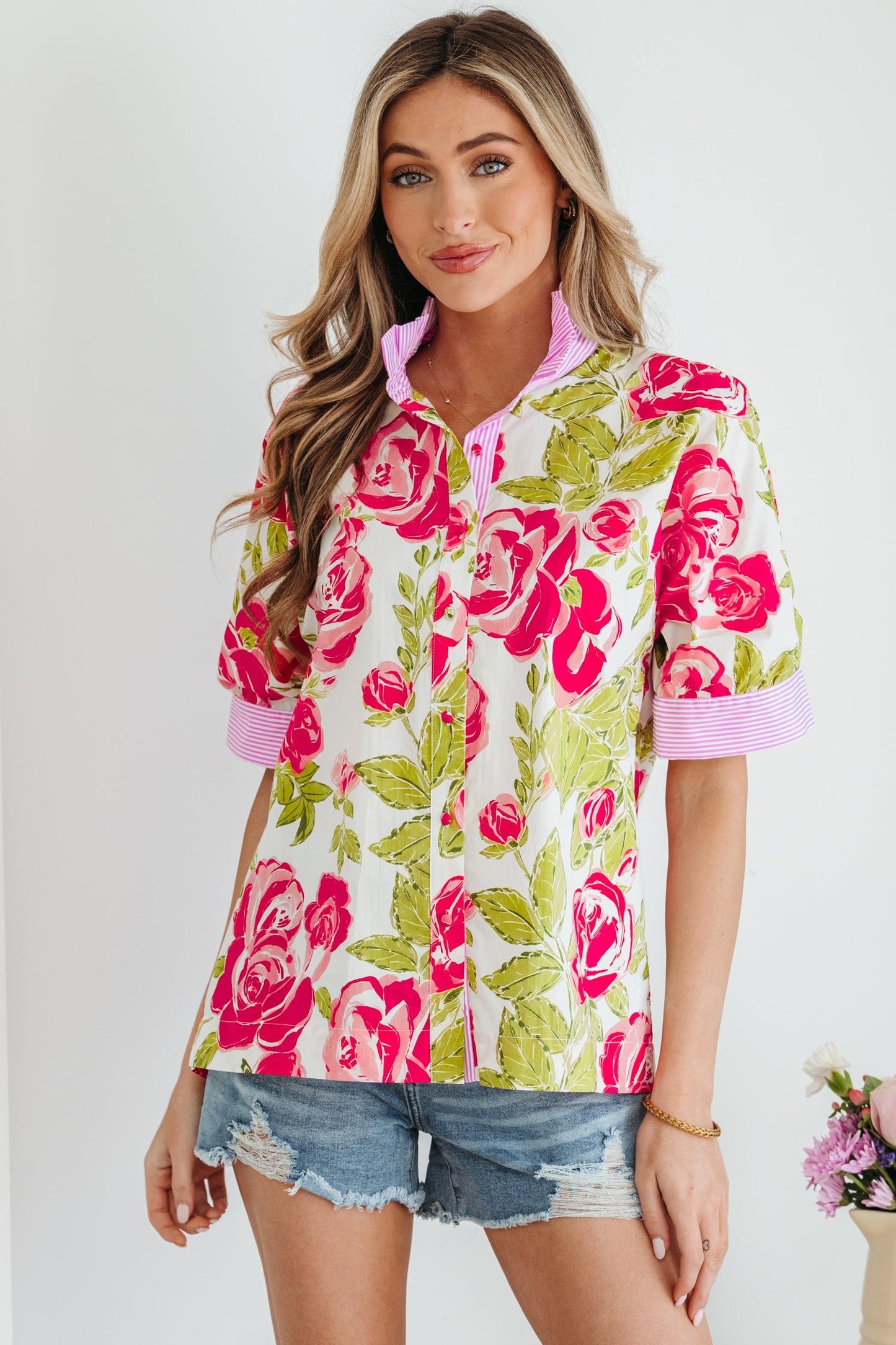 Threaded Pear Rebekah Collar Short Sleeve Shirt