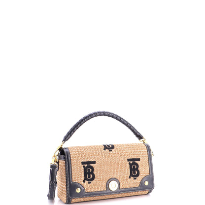 Note Top Handle Bag Embroidered Raffia with Leather
