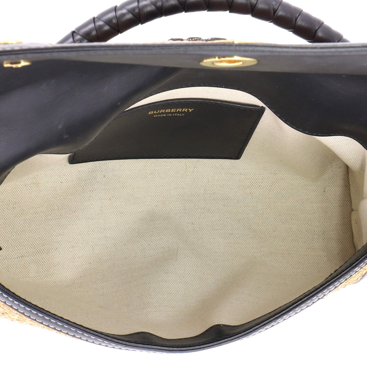 Note Top Handle Bag Embroidered Raffia with Leather