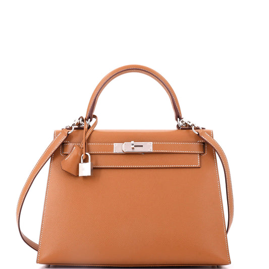 Kelly Handbag Gold Epsom with Palladium Hardware 28