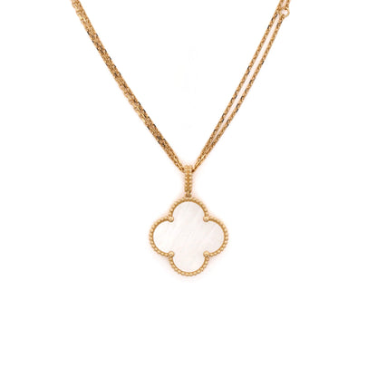Magic Alhambra Pendant Long Necklace 18K Yellow Gold and Mother of Pearl