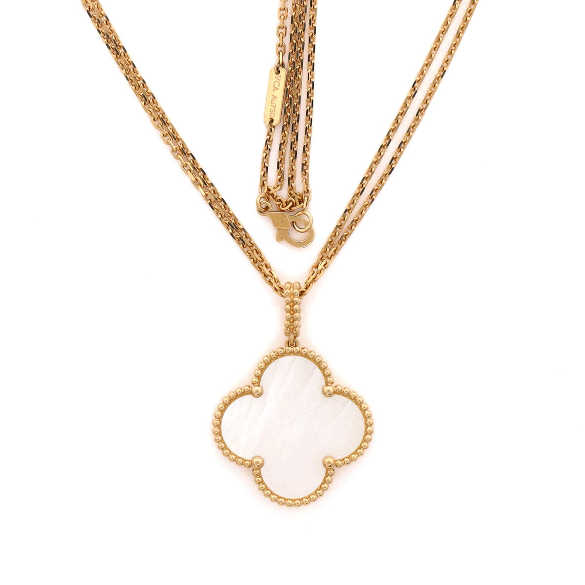Magic Alhambra Pendant Long Necklace 18K Yellow Gold and Mother of Pearl