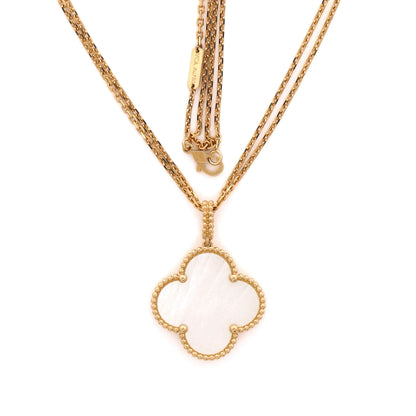 Magic Alhambra Pendant Long Necklace 18K Yellow Gold and Mother of Pearl