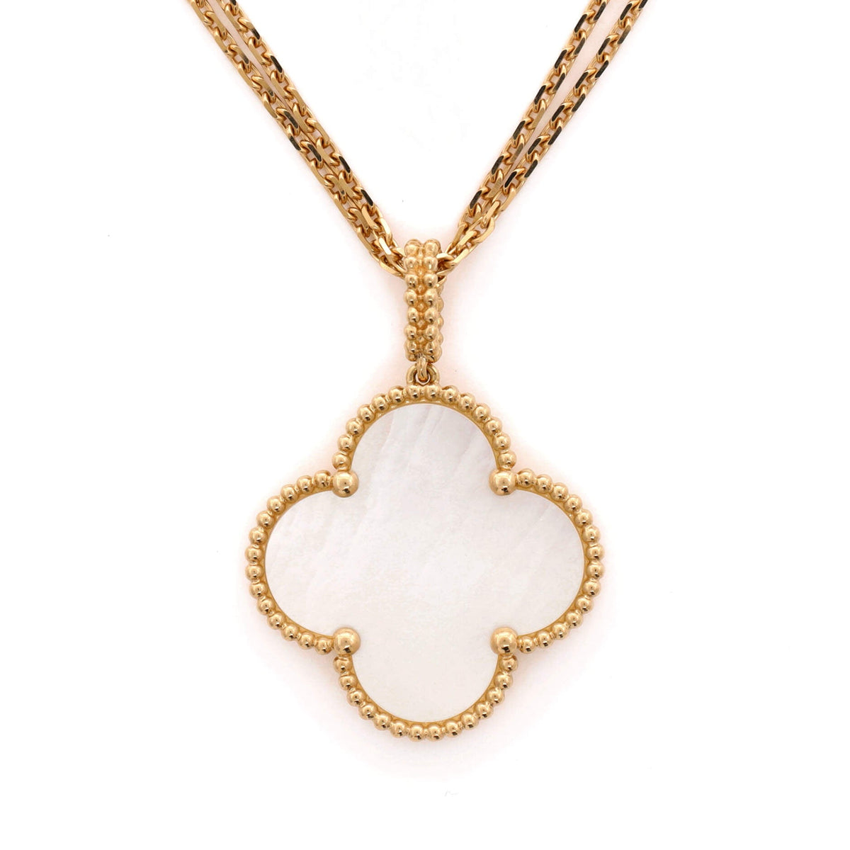 Magic Alhambra Pendant Long Necklace 18K Yellow Gold and Mother of Pearl