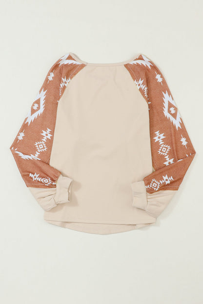Threaded Pear Mila Western Print Patch Long Sleeve Top