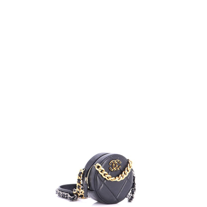 19 Round Clutch with Chain Quilted Leather