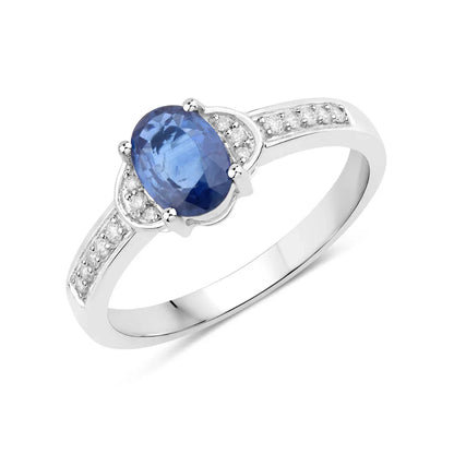 1.95 Ct Oval Blue Sapphire Diamond Prong 10k Gold Pave Bridge Ring