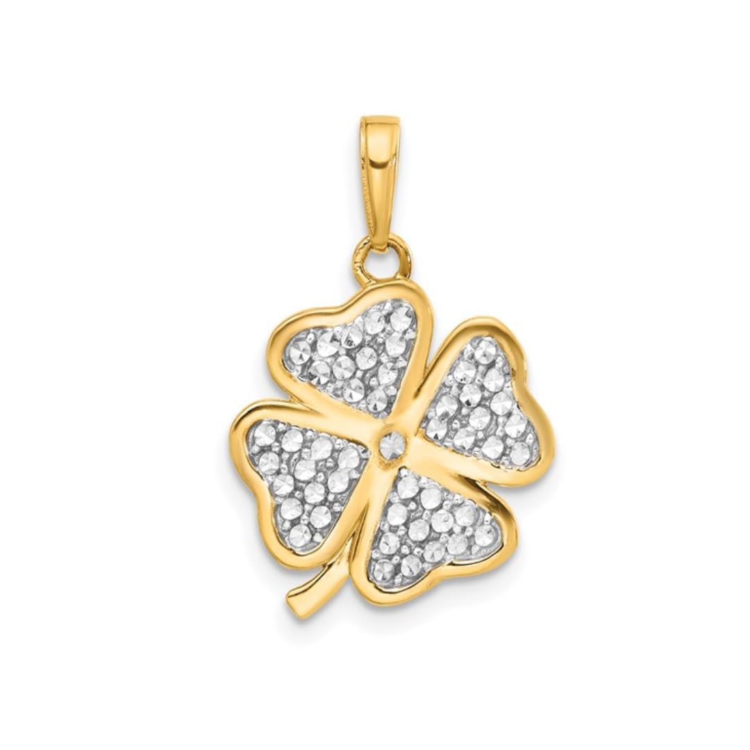 14K Yellow Gold Four Leaf Clover Charm Pendant