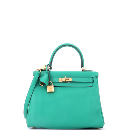 Kelly Handbag Vert Verone Swift with Gold Hardware 25