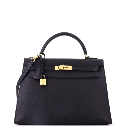 Kelly Handbag Noir Epsom with Gold Hardware 32