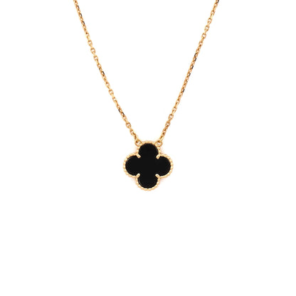 Vintage Alhambra Pendant Necklace 18K Yellow Gold and Onyx