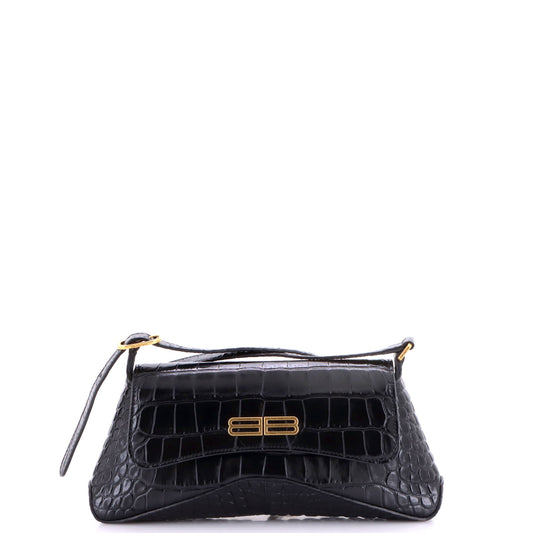 XX Flap Street Shoulder Bag Crocodile Embossed Leather Small