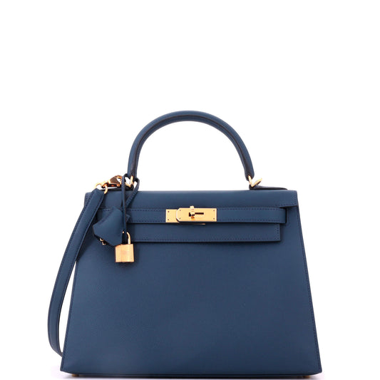 Kelly Handbag Bleu de Prusse Epsom with Gold Hardware 28