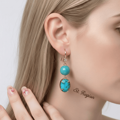 Green Turqouise & Jade Cubic Zirconia Goldtone Oval Round Hook Earrings