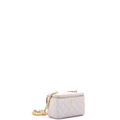 Classic Vanity Case with Resin Pearl Chain Quilted Lambskin Small