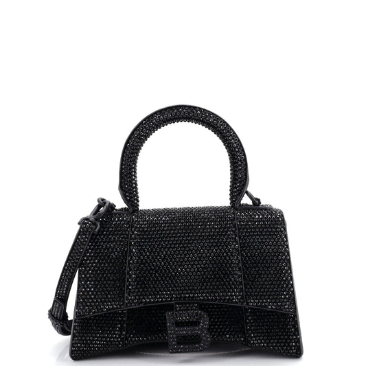 Hourglass Top Handle Bag Suede with Crystals XS