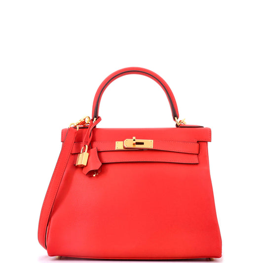 Kelly Handbag Rouge Tomate Evercolor with Gold Hardware 28