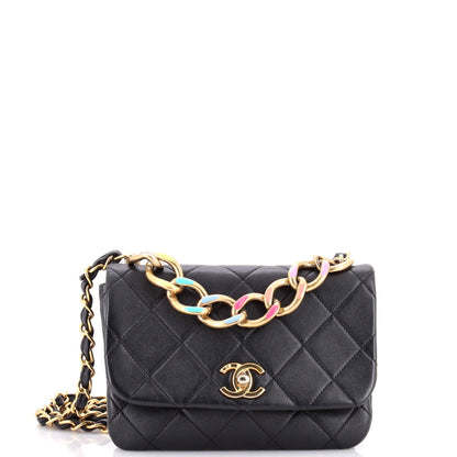 Color Match Multicolor Flap Bag Quilted Lambskin Small