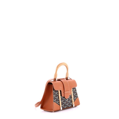 Structured Saigon Top Handle Bag Coated Canvas with Leather Mini