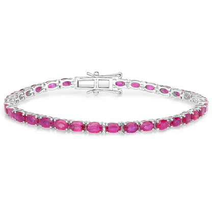 9.18 Ct Oval Pink Ruby Prong 10K Gold Inline Tennis Bracelet