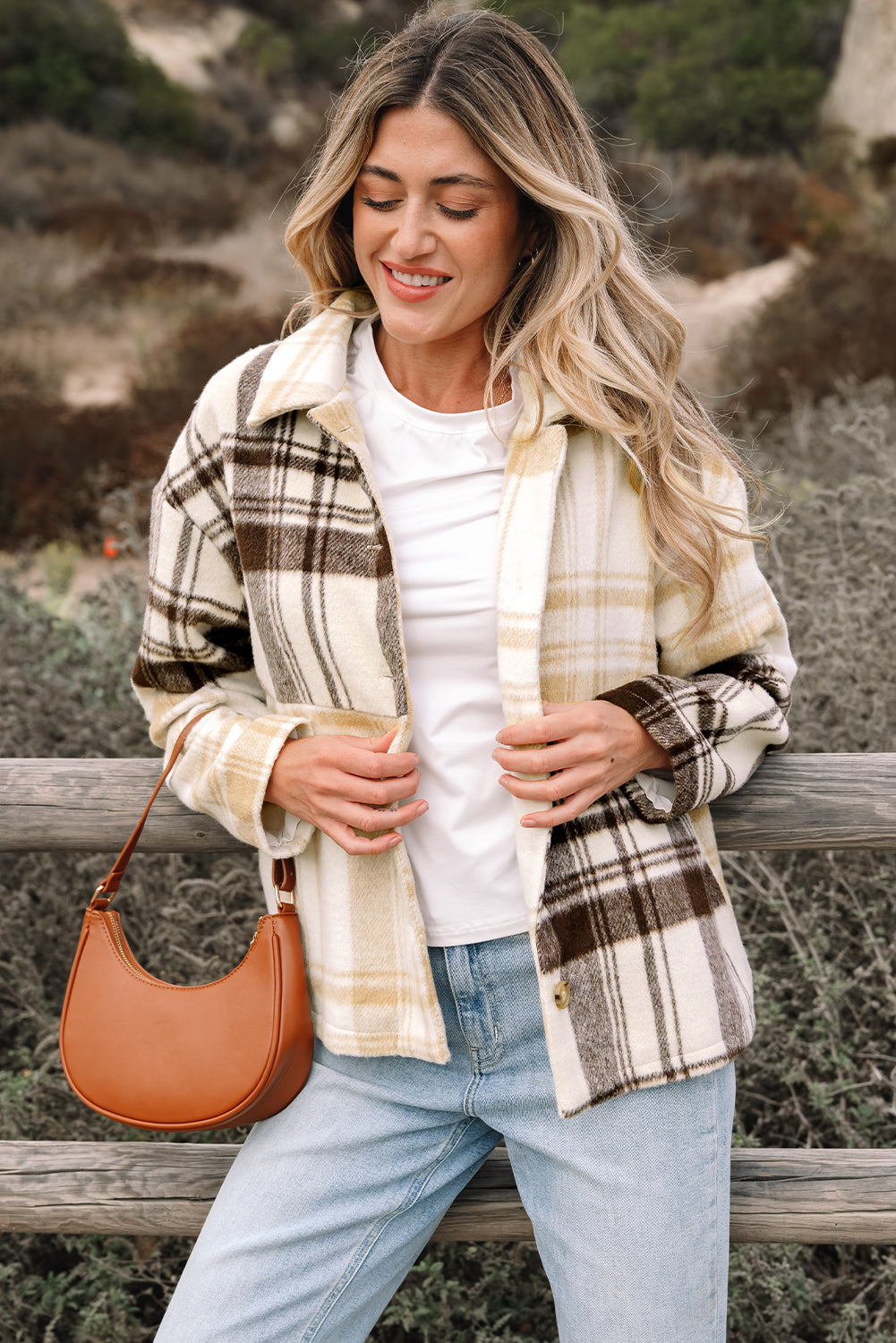 Threaded Pear Julinique Plaid Patchwork Side Shacket