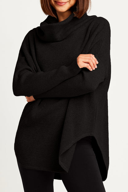 Pima Cotton Waffle Cowl Sweater - Black