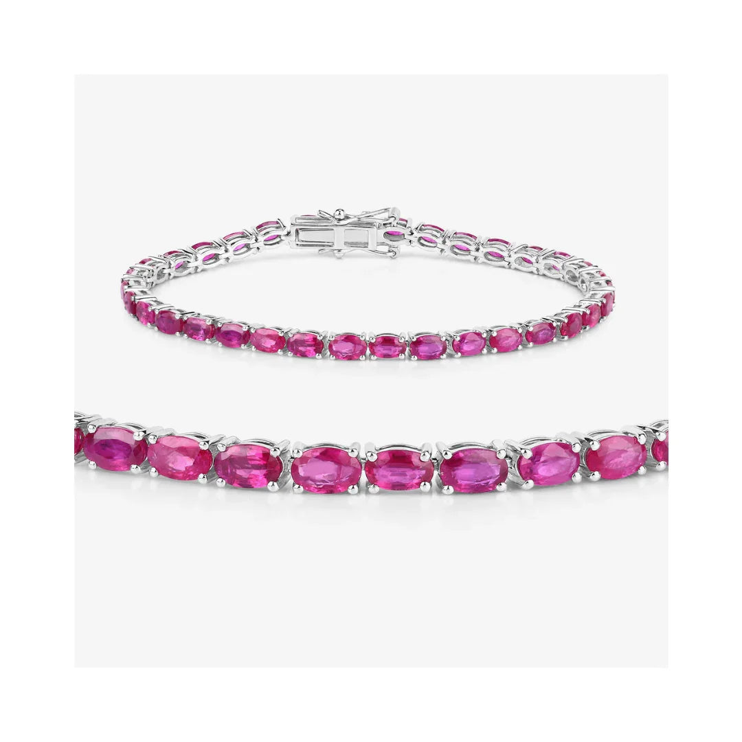 9.18 Ct Oval Pink Ruby Prong 10K Gold Inline Tennis Bracelet