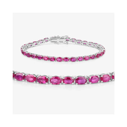 9.18 Ct Oval Pink Ruby Prong 10K Gold Inline Tennis Bracelet