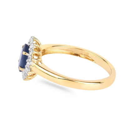 0.95 Ct Oval Blue Sapphire Diamond Prong 10k Gold Halo Ring