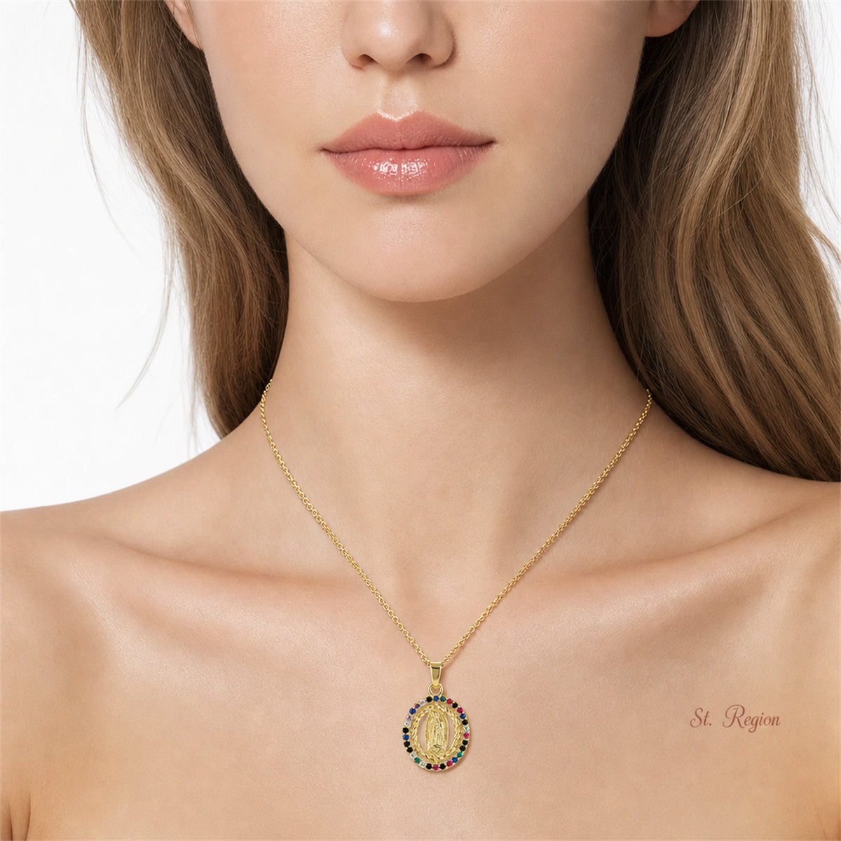 Green Multicolor Cubic Zirconia & Goldtone Marry Pendant Necklace