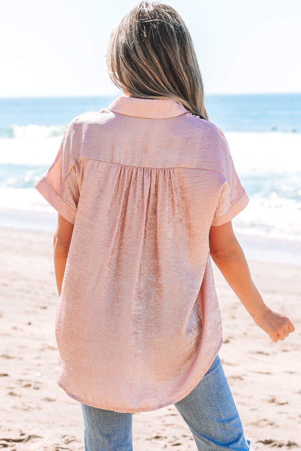 Threaded Pear Kiana Metallic Buttoned Loose Fit Short Sleeve Shirt