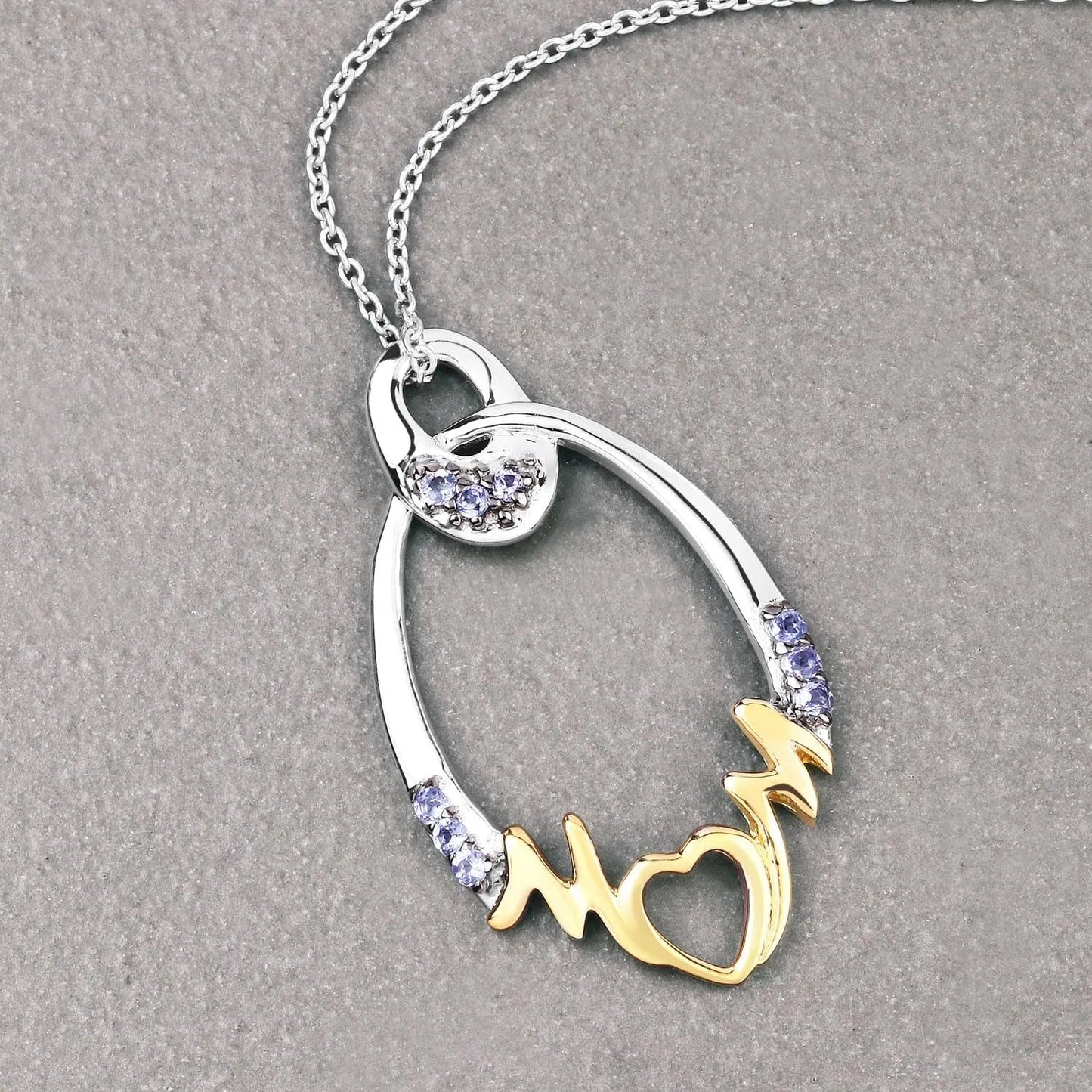 Round Violet Tanzanite Prong Silver Mom Pendant Necklace