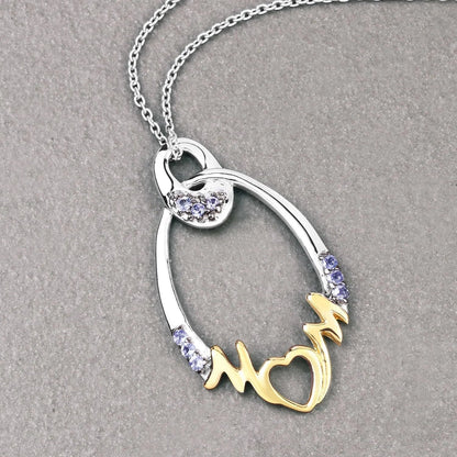 Round Violet Tanzanite Prong Silver Mom Pendant Necklace